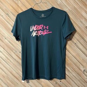 Under Armour Teal Tee Vibrant Pink Graphic Athletic Wear Workout Top